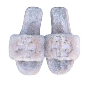 Tory Burch Double T Genuine Shearling Slide Blush Pink